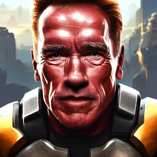 Image similar to a screenshot of arnold schwarzenegger as echo in overwatch, portrait, fantasy, beautiful face, vivid colors, elegant, concept art, sharp focus, digital art, hyper - realistic, 4 k, unreal engine, highly detailed, hd, dramatic lighting by brom, trending on artstation