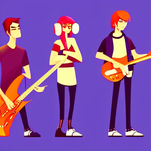 Image similar to 2 d character design, music group, vector art, digital art, portrait, 4 k, 8 k, sharp focus, smooth, illustration, concept art, rock band