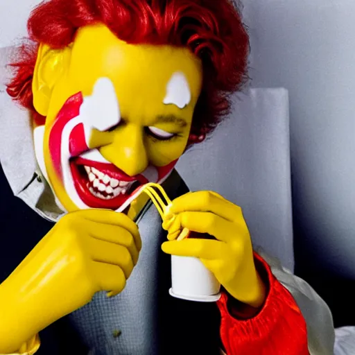 Image similar to ronald mcdonald puking vomiting