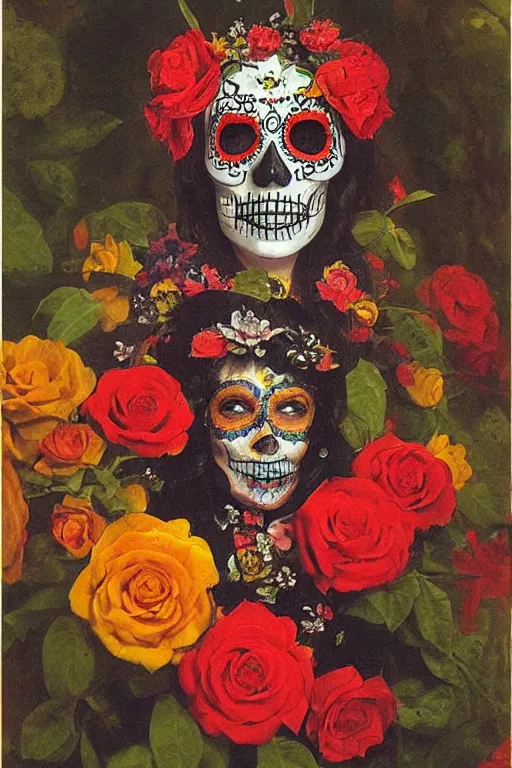 Image similar to Illustration of a sugar skull day of the dead girl, art by frederic edwin church