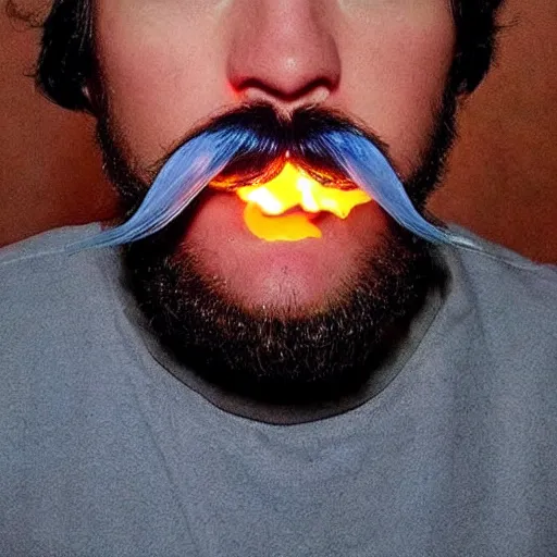 Prompt: mega mustache fire eyes