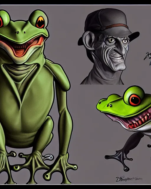 Image similar to sinister old frog character portrait, by don bluth, highly detailed, dynamic shadows, 4 k, wallpaper - 1 0 2 4