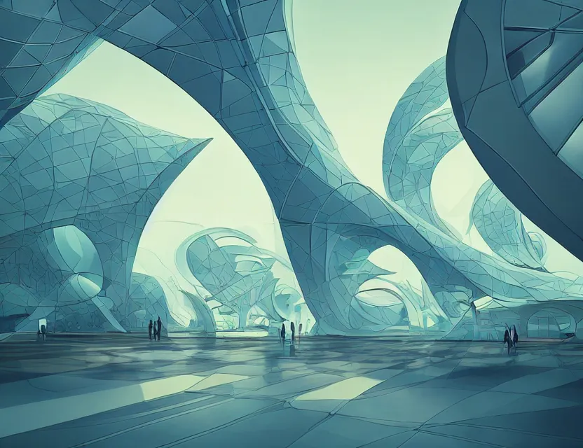 Prompt: beautiful futuristic architecture with organic shapes. gouache, limited palette, by award - winning mangaka, backlighting, depth of field.