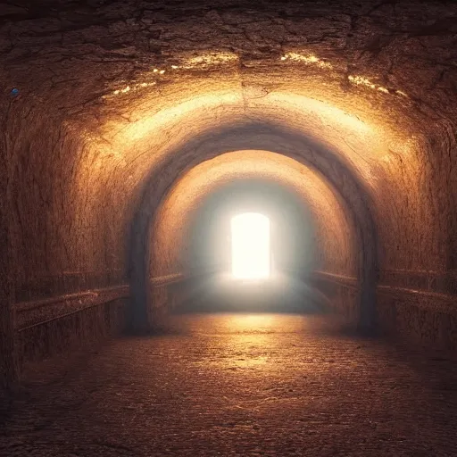 Prompt: a christian cross made out of light at the end of a tunnel, concept art by Doug Chiang cinematic, realistic painting, high definition, digital art, symmetrical, very detailed, extremely high detail, photo realistic, concept art, unreal engine 5,