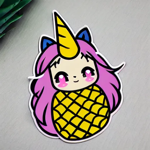 Image similar to die cut sticker of anime chibi kawaii cute pineapple unicorn