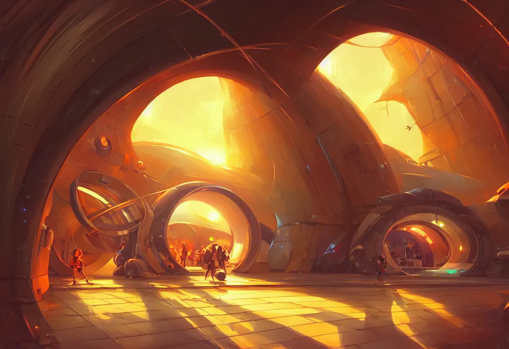 Prompt: chubby futuristic tunnel entrance, golden hour, intricate oil painting, high detail illustration, sharp high detail, manga and anime 1 9 9 9, official fanart behance hd artstation by jesper ejsing and makoto shinkai, 4 k,