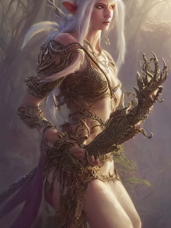 Image similar to world of warcraft elven druid, fantasy, man, intricate, elegant, highly detailed, digital painting, artstation, concept art, wallpaper, smooth, sharp focus, illustration, art by artgerm and greg rutkowski and alphonse mucha