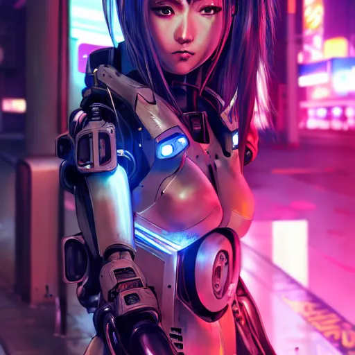 Prompt: An epic comic hyperrealistic anime painting of a cyber warrrior girl wearing mecha cyber suit, attractive, ultradetailed face expression trending on artstation and artbreeder, cyberpunk 2077 color, heavy rainning at tokyo street night, neon lights all around, hyper realism, corona render, arnold render, movie concept art, 8k, unreal 5 engine render, cosplay, RPG portrait, final fantasy Vll world concept, dramatic lighting, rim lights, PS5 render quality