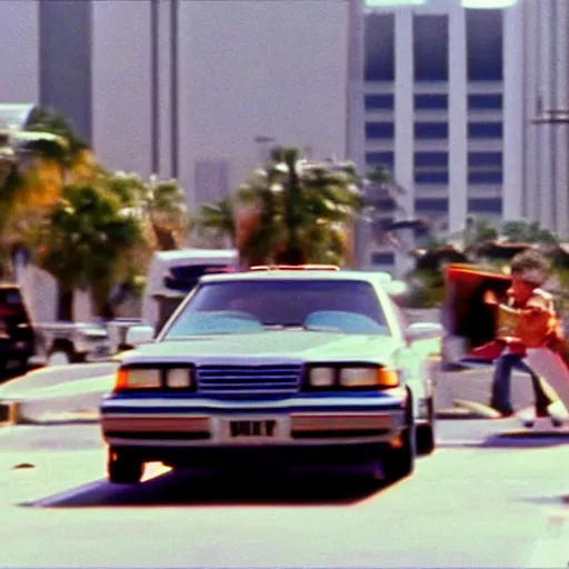 Image similar to Film still of 'Los Angeles Vice Squad' (1990). Epic car chase scene. Sigma 85mm f/1.4