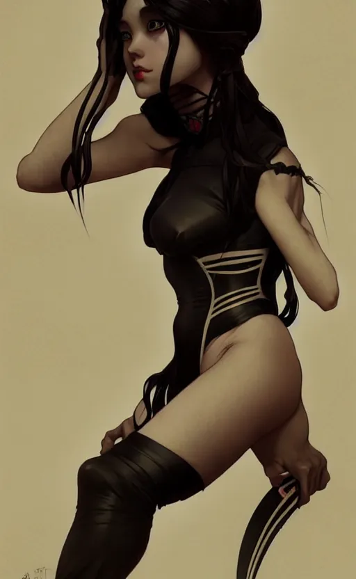 Prompt: digital concept art by artgerm, tooth wu, bierstadt, gurney, stalenhag and alphonse mucha. just one lonely black tape project attractive gothic girl!! full body!! contour light effect!! 8 k, stage light. octane render. sharp edge. ultra clear detailed, sitting pose