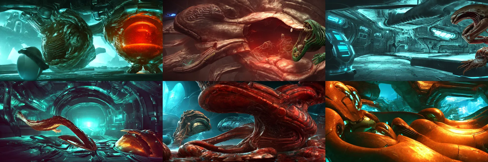 Prompt: incredibly realistic, too detailed video game area, Samus inside a whale alien stomach, Metroid Prime, made of lab tissue, muscles, fangs, acid pools, octane render, bump mapping, global illumination, 8k