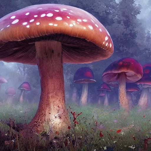 Image similar to mushrooms psychedelic psilocybin geog darrow greg rutkowski