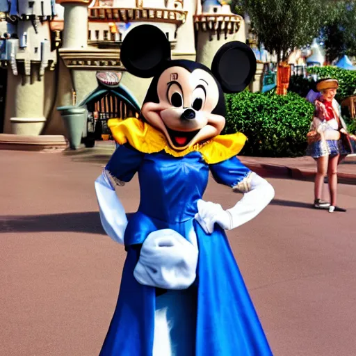 Prompt: high quality photo of a disneyland costumed character being rude to park guests, high definition