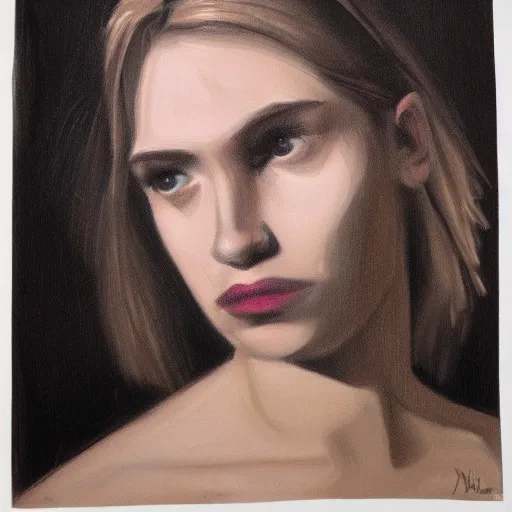 Image similar to depressed girl portrait, chiaroscuro lighting, by David Lynch