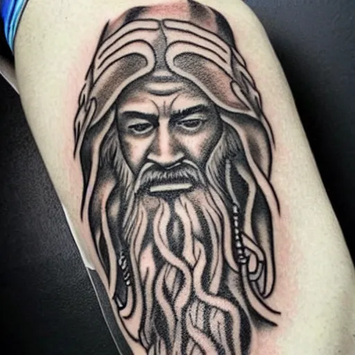 Image similar to amazing zeus tattoo, realistic drawing, hyper - realistic, faded, tattoo design