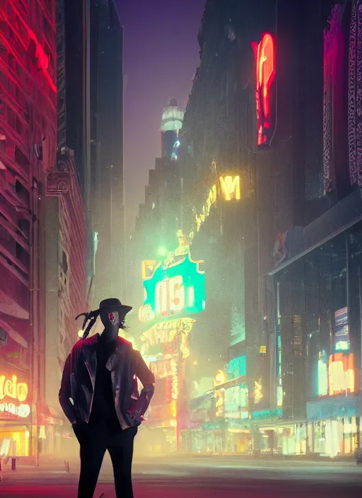 Image similar to 35mm kodak portra photograph of a shadowrun vampire on the Las Vegas strip at night by tomer hanuka and tom bagshaw, handsome face, blood, urban fantasy, hyper realism, high detail, octane render, 8k, trending on artstation, CGsociety, concept art