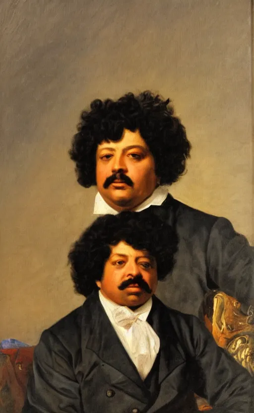 Image similar to Portrait of Alexandre Dumas, oil on canvas, highly detailed, by Delacroix, 8k