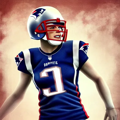 Image similar to emma watson in new england patriots football uniform fanart, digital art, trending on artstation