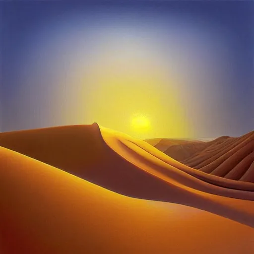Prompt: a surreal painting of a desert sunset by Vladimir Kush, vivid color and shadows, highly detailed digital art