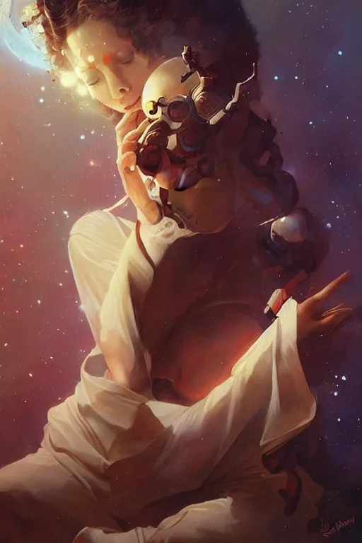 Image similar to space, buddhism, taoism, painting by greg rutkowski, j. c. leyendecker, artgerm