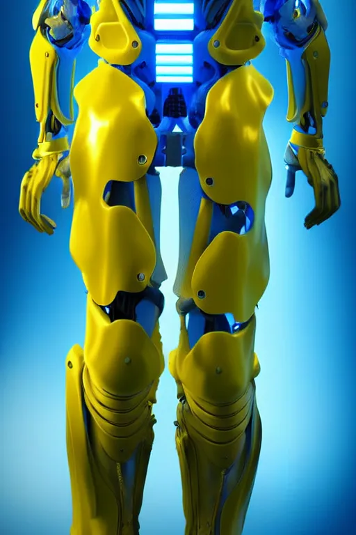 Image similar to hyperrealistic close-up blue glow exoskeleton!! sad chinese man covered highly detailed concept art eric zener elson peter cinematic side soft yellow light high angle hd 8k sharp shallow depth of field