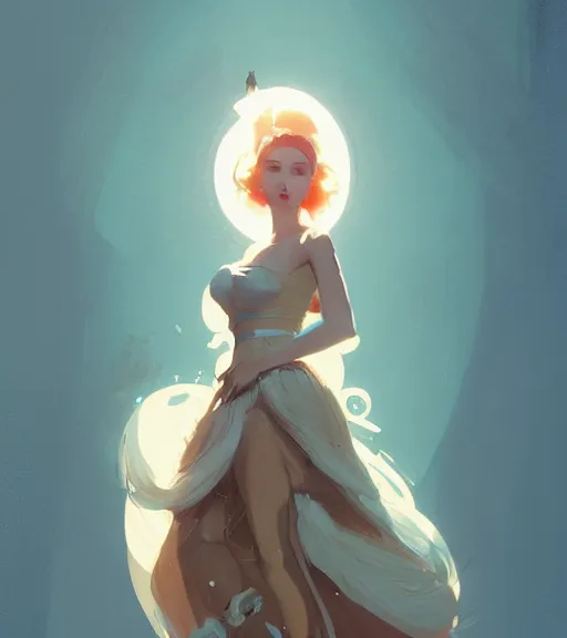 Image similar to portrait of a beautiful female fairy queen in complex and shiny dress by atey ghailan, by greg rutkowski, by greg tocchini, by james gilleard, by joe fenton, by kaethe butcher, dynamic lighting, gradient light blue, brown, blonde cream and white color scheme, grunge aesthetic