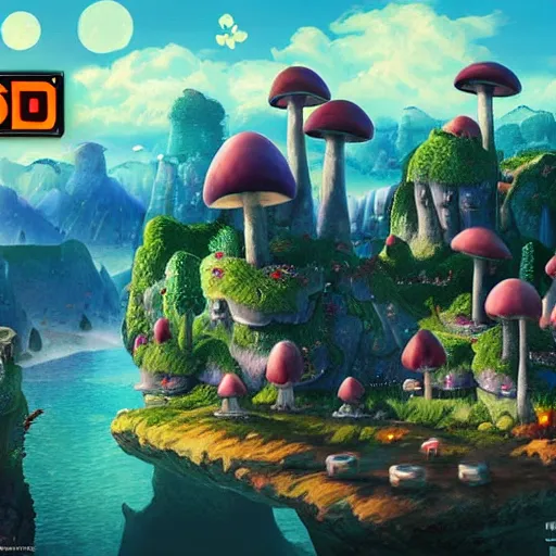 Image similar to beautiful matte art of the mushroom kingdom in the style of futuristic, photo realistic, 8 k uhd, high resolution, concept art detailed realistic, highly detailed, lighting, hyperrealistic, unreal engine