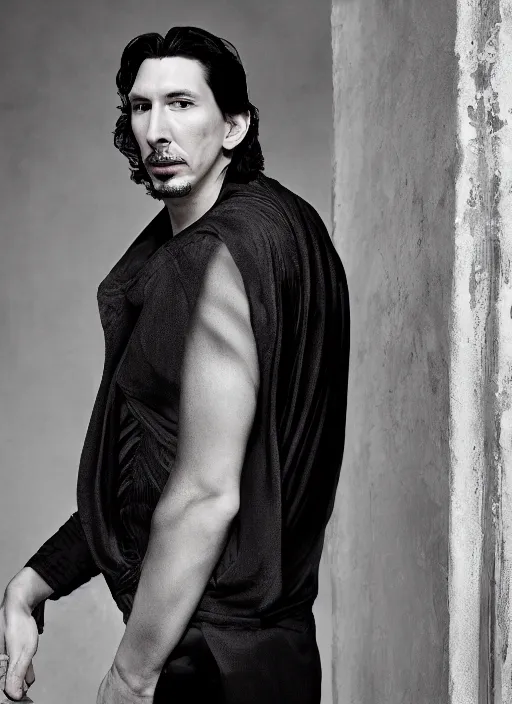 Prompt: adam driver star wars stylish dress fashion magazine photoshoot, professional photography, intricate clothing