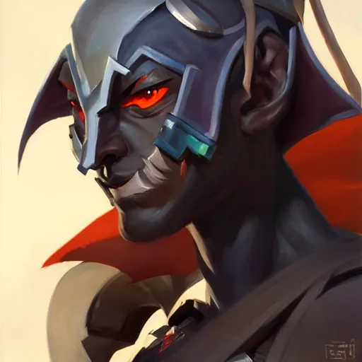 Image similar to Greg Manchess portrait painting of dark elf warrior as Overwatch character, wacky, medium shot, asymmetrical, profile picture, Organic Painting, sunny day, Matte Painting, bold shapes, hard edges, street art, trending on artstation, by Huang Guangjian and Gil Elvgren and Sachin Teng