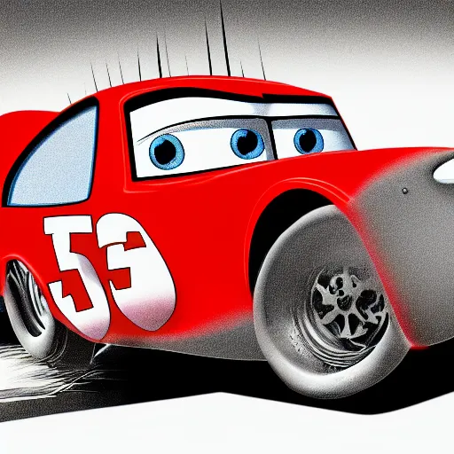 Image similar to lightning mcqueen beating old cars comic style high resolution