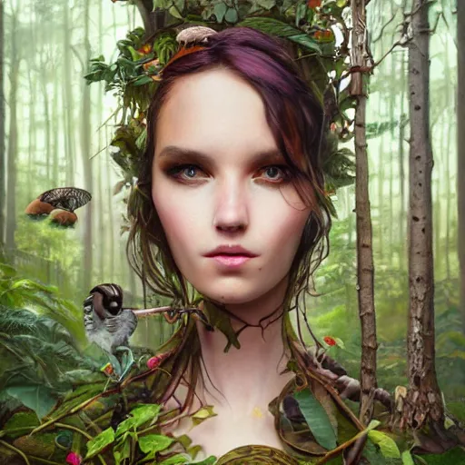 Image similar to lofi druid portrait in a forest surrounded by animals, Pixar style, by Tristan Eaton Stanley Artgerm and Tom Bagshaw.