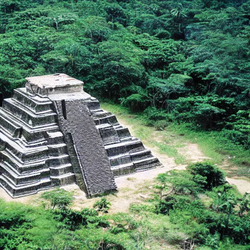 Image similar to mayan pyramids in a jungle next to a camp with tents and a river, photorealistic, highly detailed, photo, cinestill