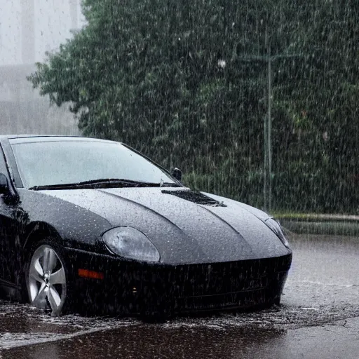 Prompt: a car in the rain