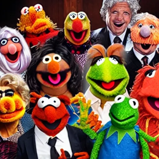 Prompt: people eating muppets