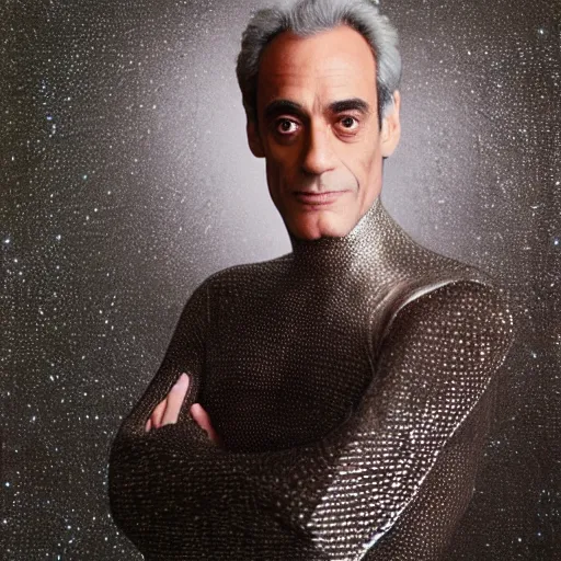 Image similar to a portrait of dr. julian bashir from star trek : deep space 9 with background scenery by juergen teller, iris van herpen