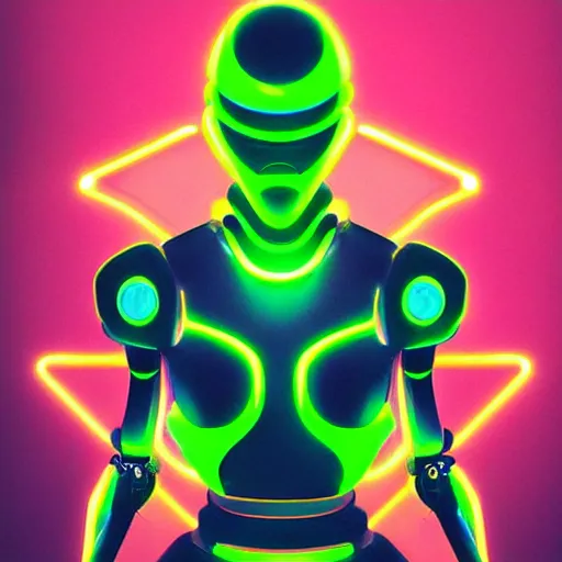 Image similar to a portrait of futuristic robot posed in front of a neon background, digital art in the style of greg rutkowksi trending on artstation