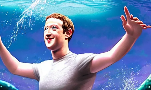 Image similar to mark zuckerberg as a mermaid ruling the ocean, photorealistic, cinematic lighting, highly detailed, extremely realistic