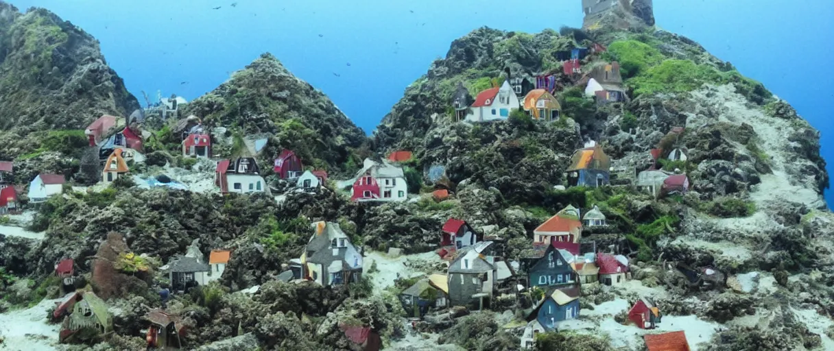 Prompt: tiny village at the bottom of the ocean