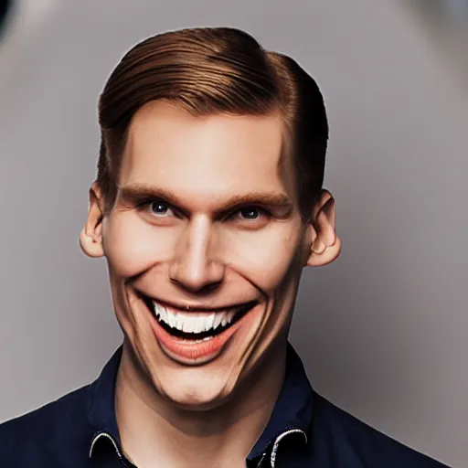 Image similar to jerma with an abnormally huge smile