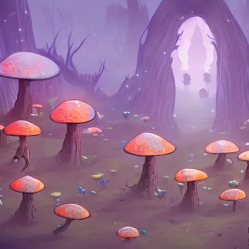 Image similar to fungus forest village, trending on artstation