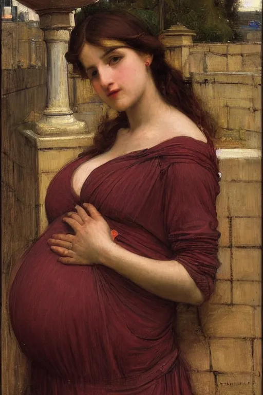 Prompt: pregnant woman under street light by john william waterhouse and Edwin Longsden Long and Theodore Ralli and Nasreddine Dinet