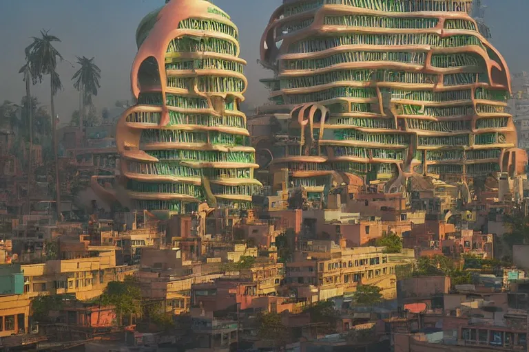 Image similar to gorgeous dreamscape! biomorphic new delhi, hanuman!! head building, kalighat, octane highly detailed cinematic, stephen shore & john j. park, soft morning light, wide shot, high angle, uhd 8 k, deep focus