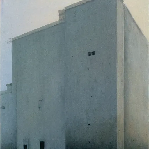 Image similar to a bipedal neon building painted by zdzisław beksinski