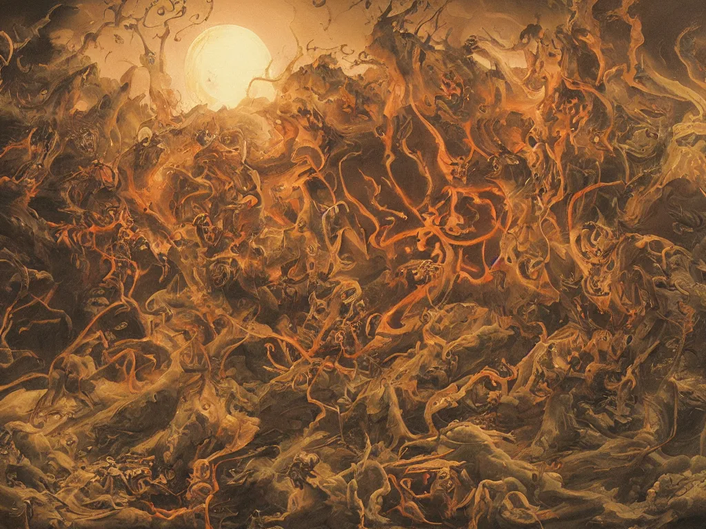 Prompt: the first circle of hell. kamasan painting, parrish maxfield