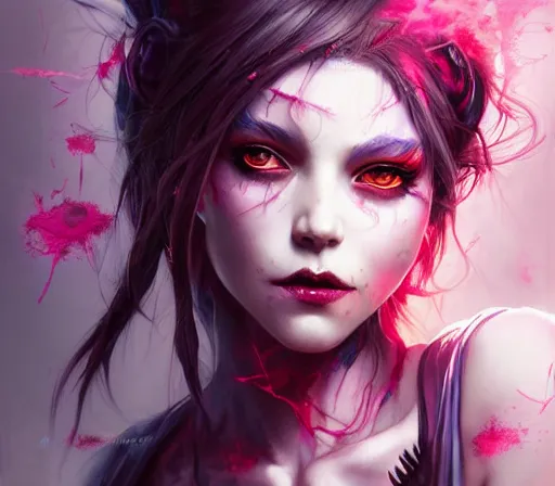 Image similar to a Demon Slayer FAN art portrait of Daki ,by Stanely Artgerm,Tom Bagshaw,arthur adams,Carne Griffiths,trending on DeviantArt,street art,face enhance,chillwave,maximalist,full of color,glittering