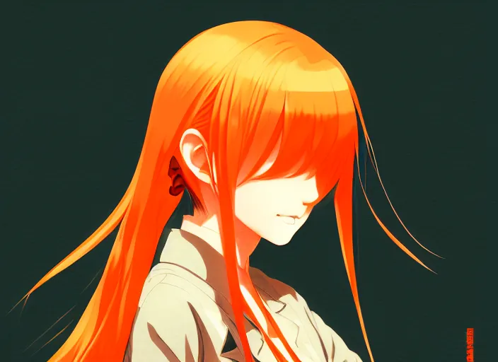 Image similar to anime girl with orange hair in the Soviet pioneer form, manga,katsura masakazu, intricate, detailed, studio lighting, gradation,editorial illustration, matte print, Ilya Kuvshinov, concept art, digital