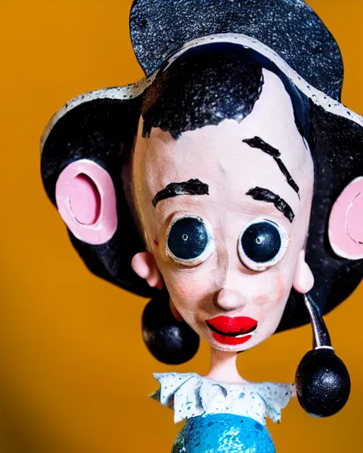 Image similar to an papier - mache olive oyl by tim burton, realistic, very detailed, complex, intricate, studio lighting, bokeh, sigma 5 0 mm f 1. 4