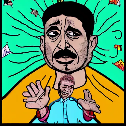 Image similar to omar souleyman (syrian) in the style of daniel johnston and outsider art, 4k, arabic text