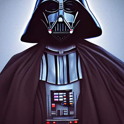 Image similar to Dart Vader with Joker head, artstation, highly detailed, highly realistic