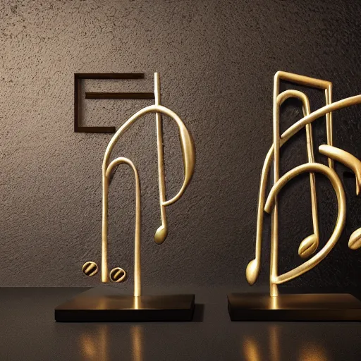 Image similar to a sculpture in bronze depicting music notes 🎵, 8 k, unreal engine, studio lighting, art installation,